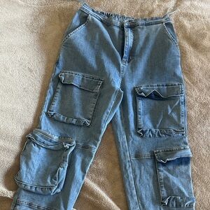 Fashion Nova Light Blue Cargo Jeans